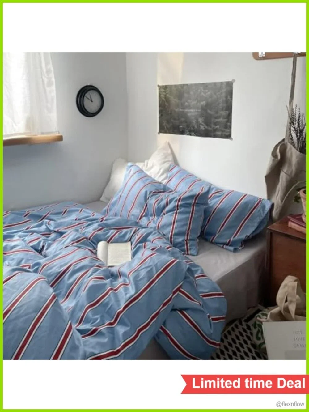 Vintage Striped Cotton Comforter Set Twin XL 3-Piece Retro Geometric